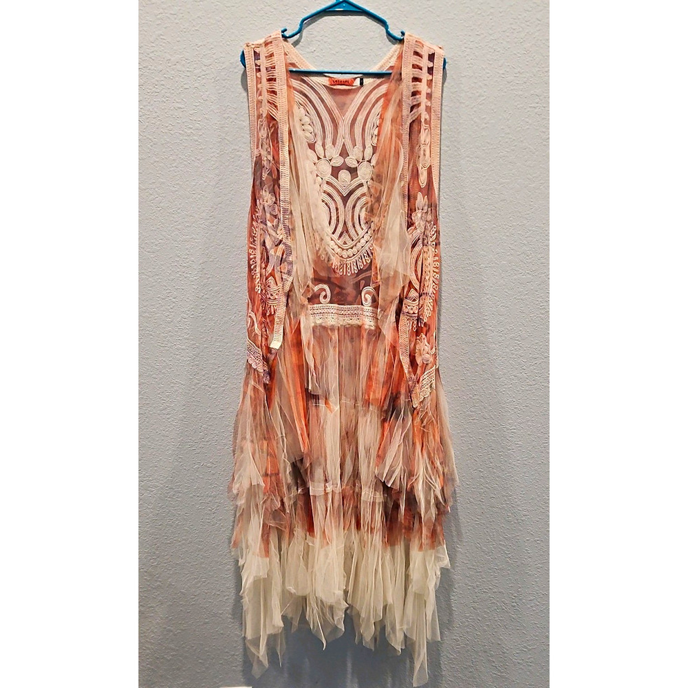 Origami Bohemian orange floral lace cardigan/kimono duster size 1X